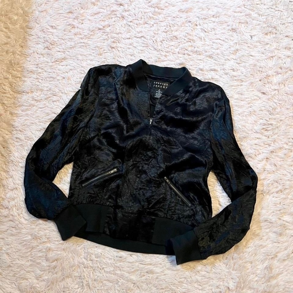 Vintage‎ 90s Grunge Streetwear Chic Silky Bomber Jacket Zip Up Womens M Punk Emo